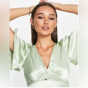 slim fit dress slacks Samsoe Samsoe Holly Short Satin Tie Up Dress in Sprucestone Green  Order  Of Style